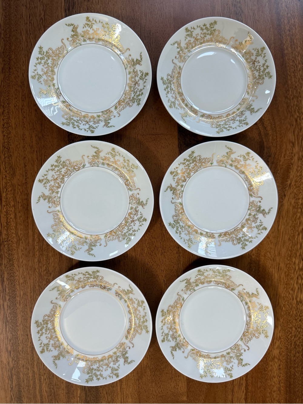 Haviland Chambord (Newer Green and Gold) Saucer Set of 6